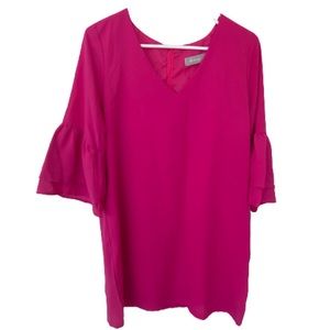 Belongsci Hot Pink Ruffle Sleeve Dress